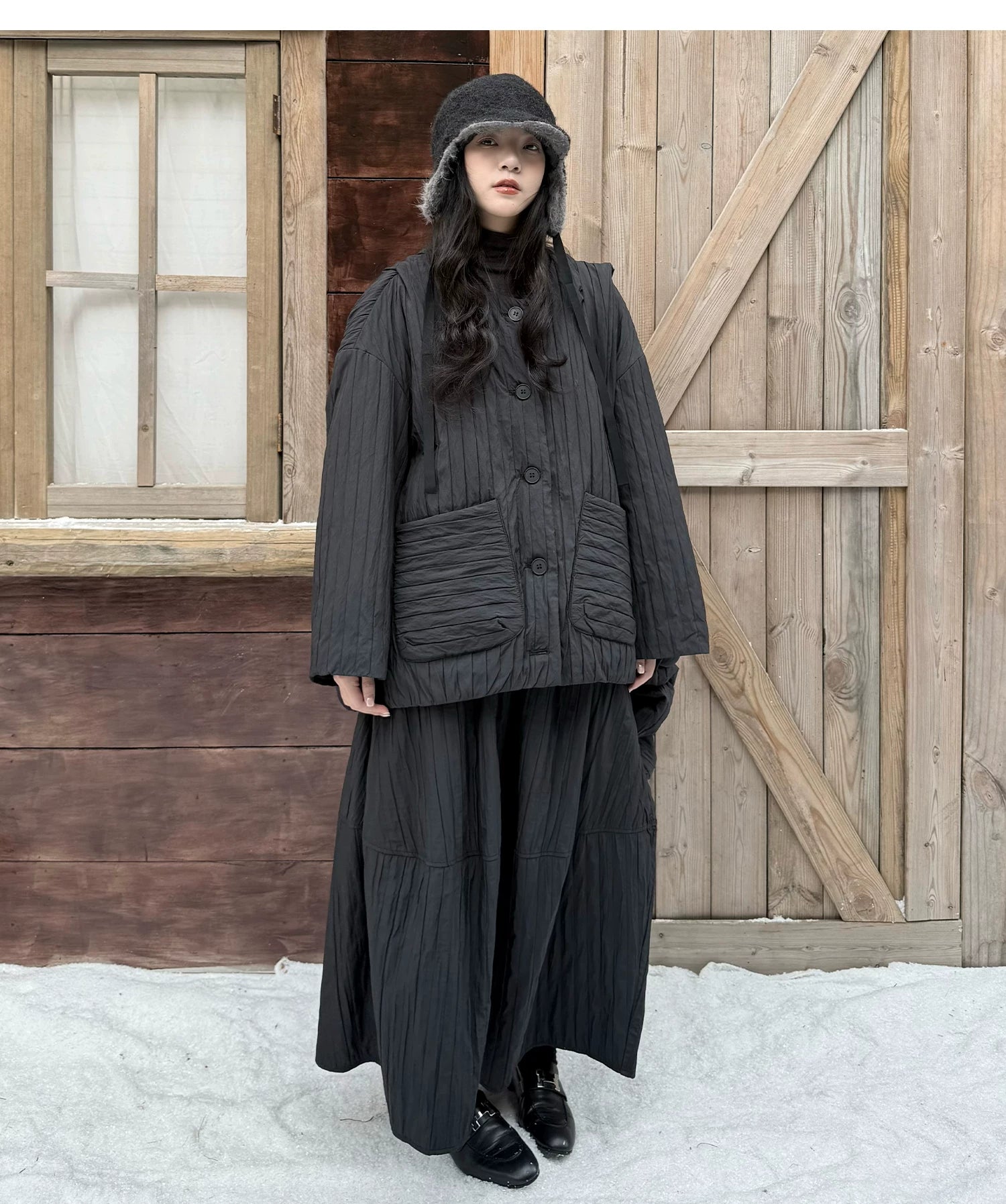 Crinkled Quilted Utility Jacket – Black