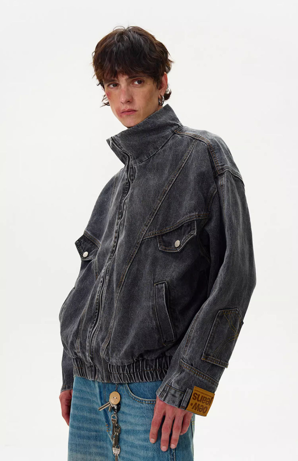 Motorcycle Seam Washed Denim Bomber