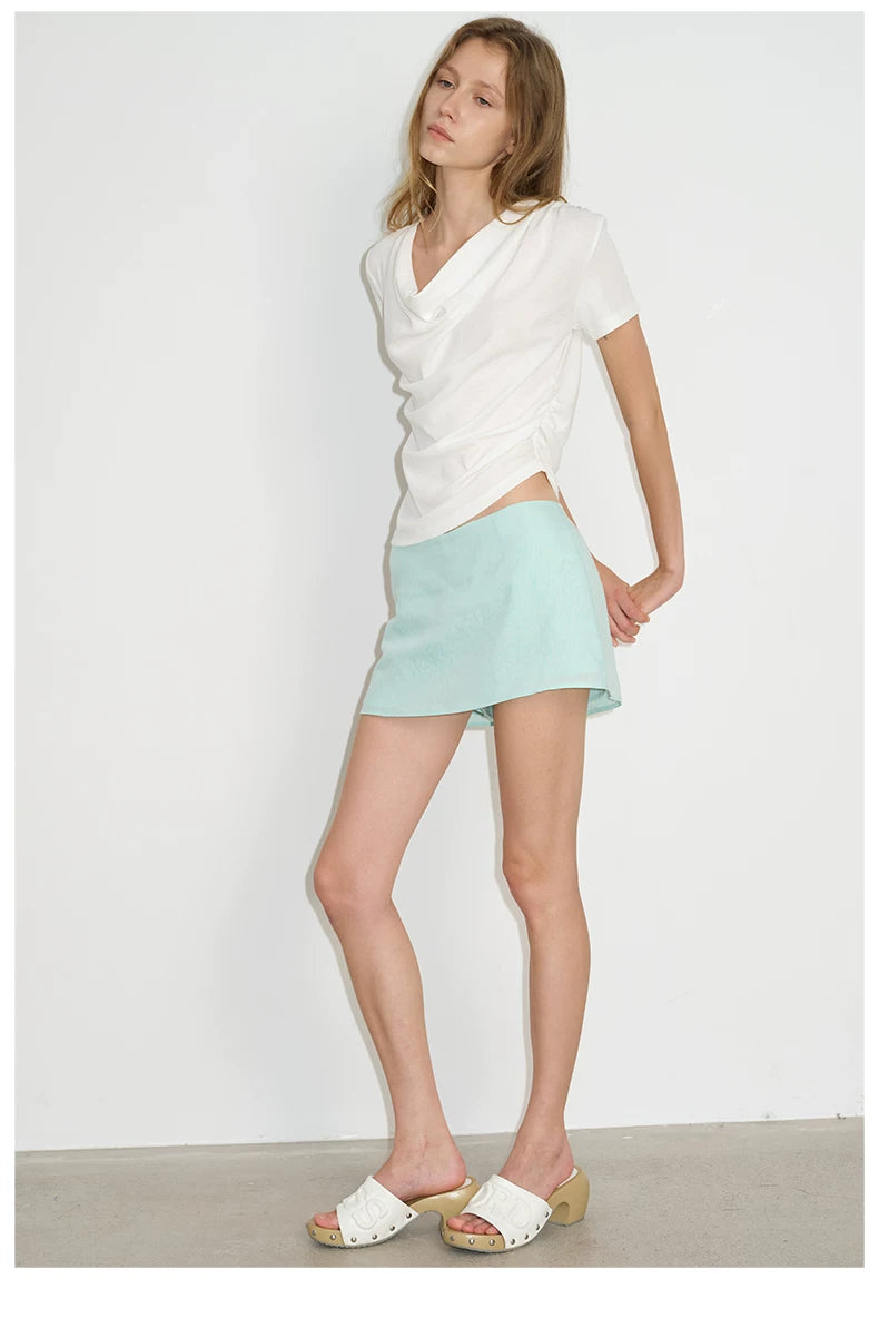 Ruched Cowl Neck Cotton Top