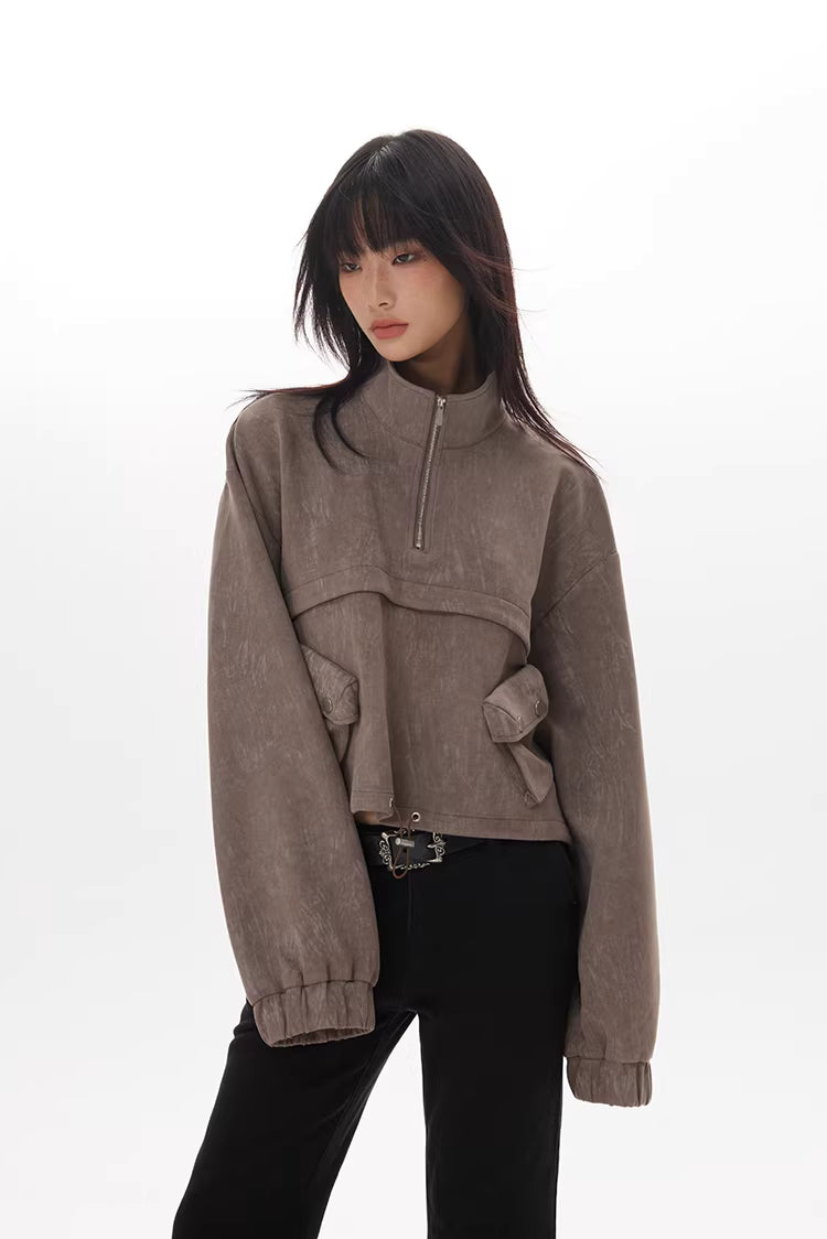 Drawstring Hem Cargo Jacket in Taupe