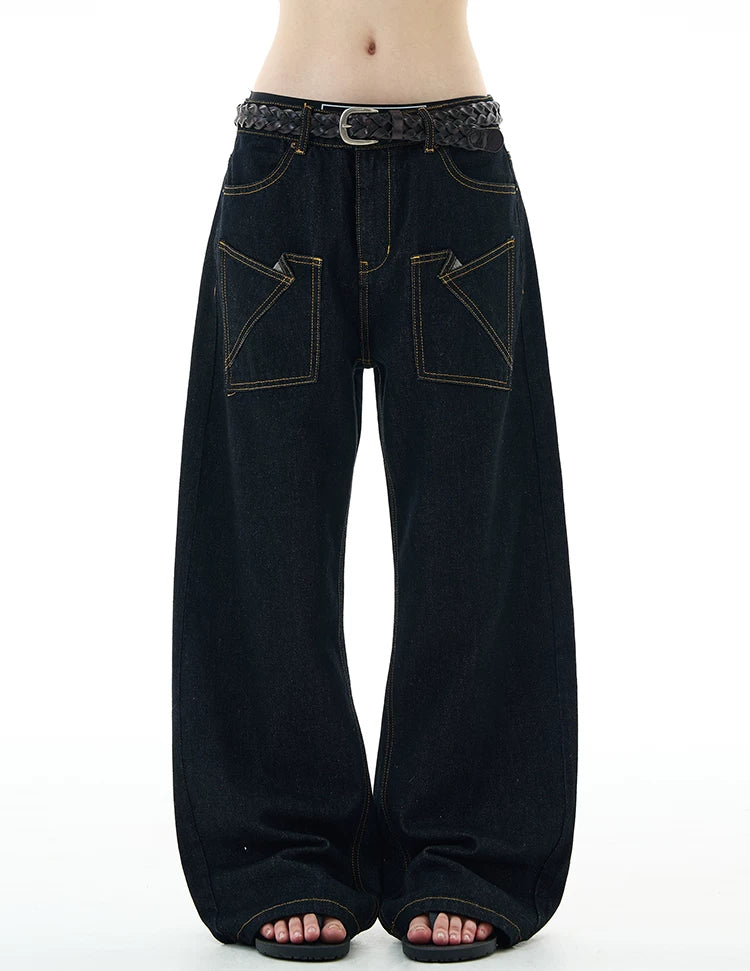 Wide-Leg Contrast Stitch Denim