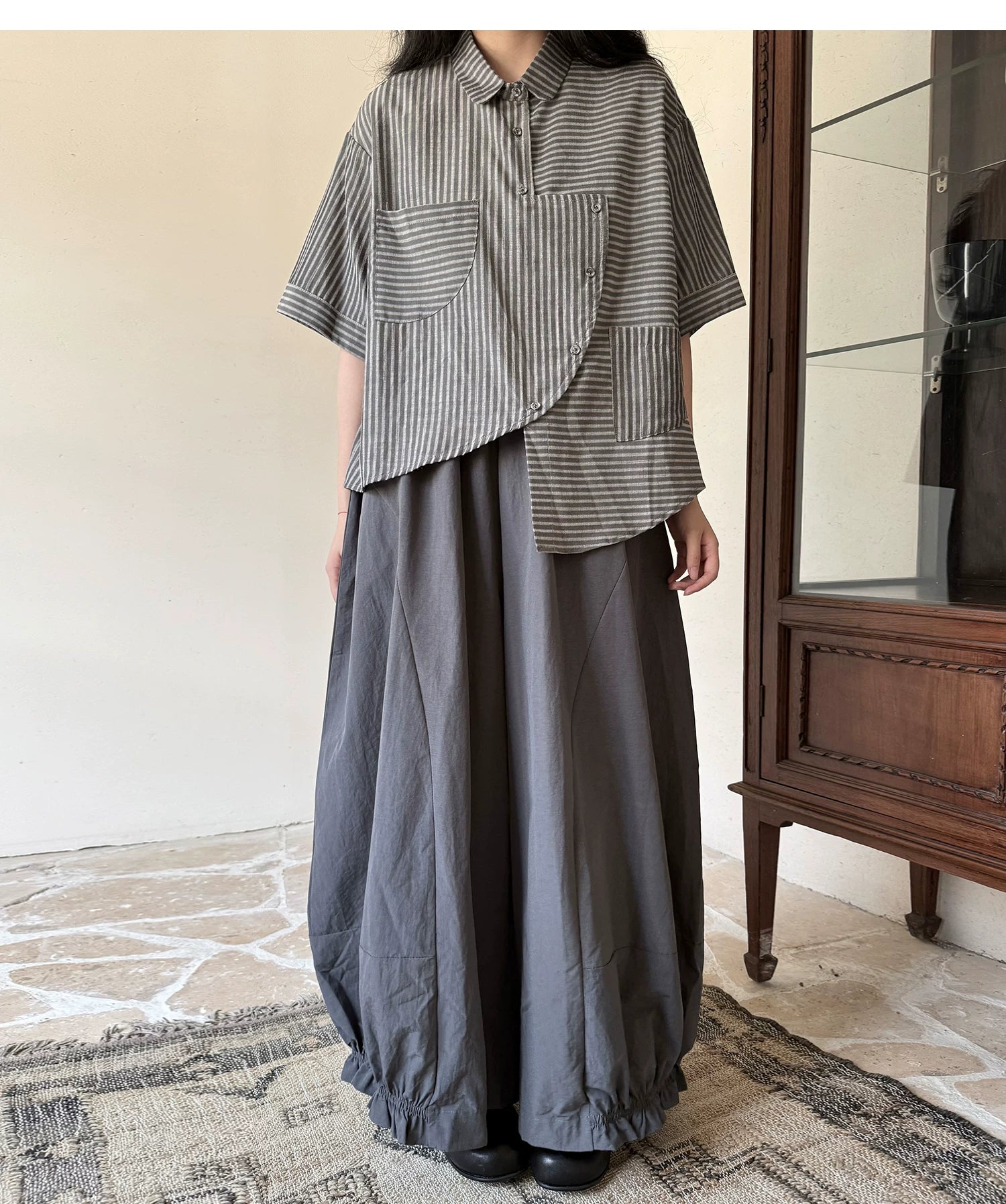 Gathered Balloon Wide-Leg Trousers