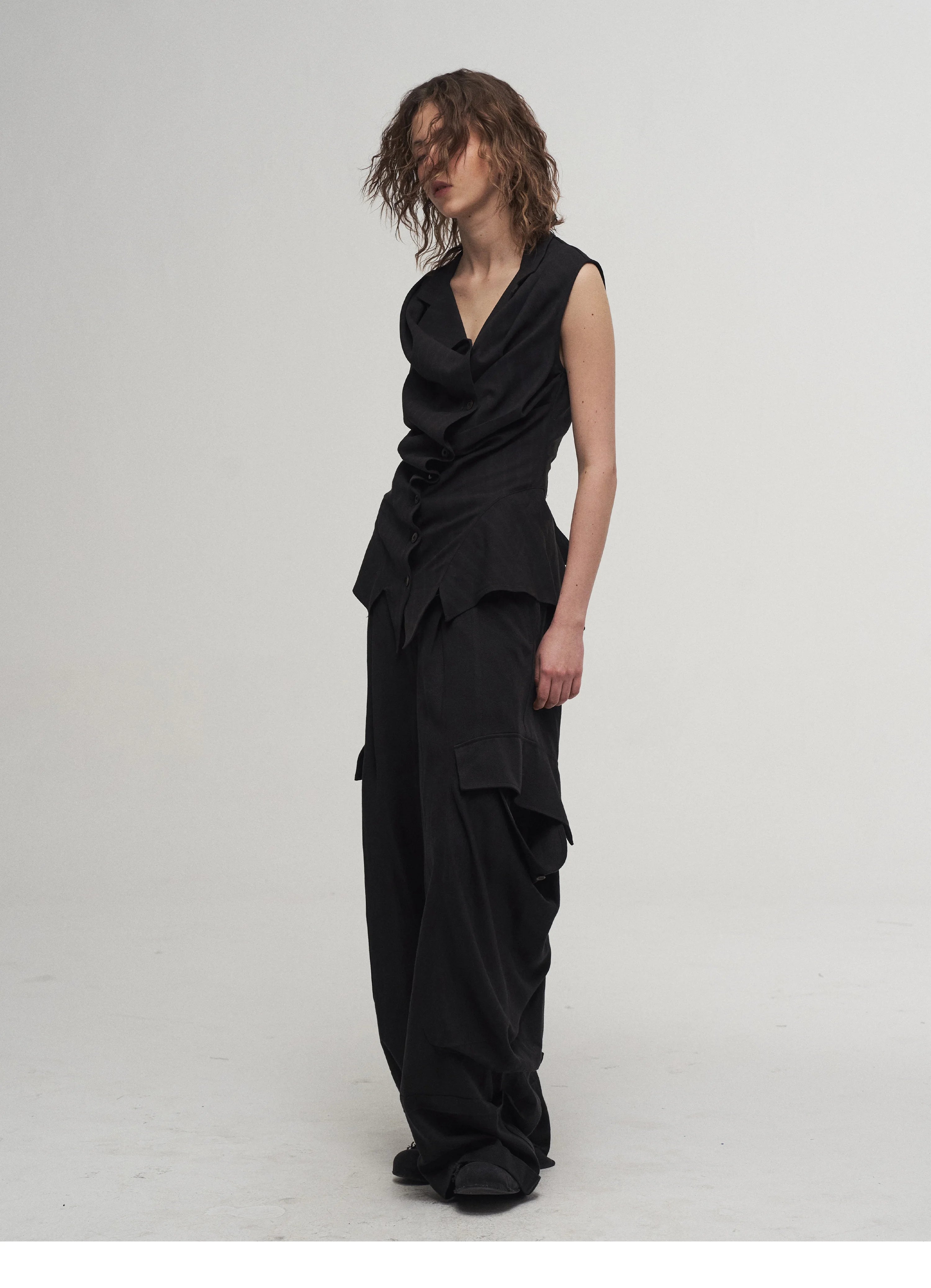 Draped Asymmetric Tailored Vest