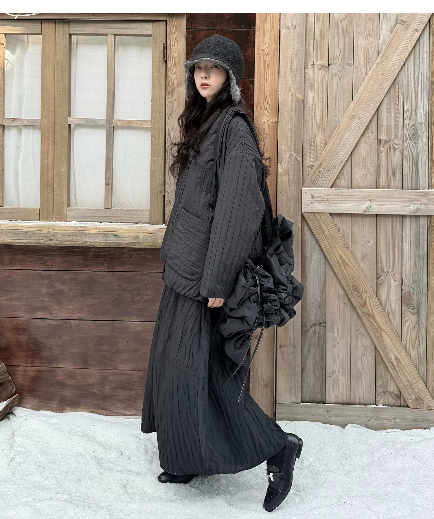 Crinkled Quilted Utility Jacket – Black