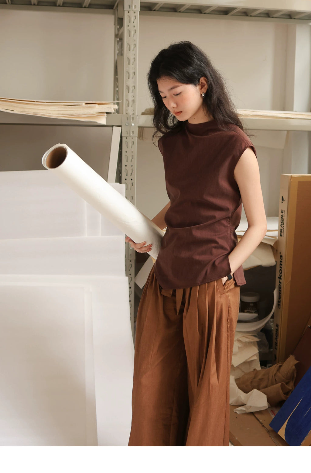 Lyocell Linen Sleeveless Top in Terracotta or Navy