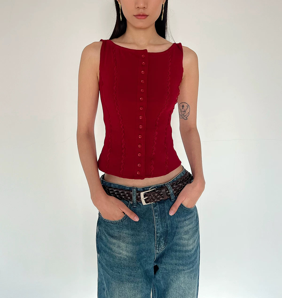 Contour Button Cotton Tank