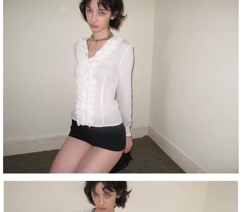 Ruffle Bodice Pinstripe Blouse