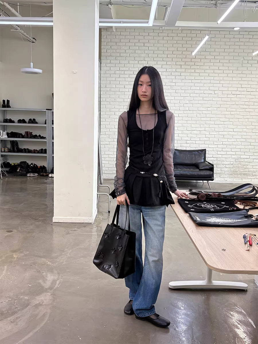 Henley Collar Camisole Mini Skirt Vest