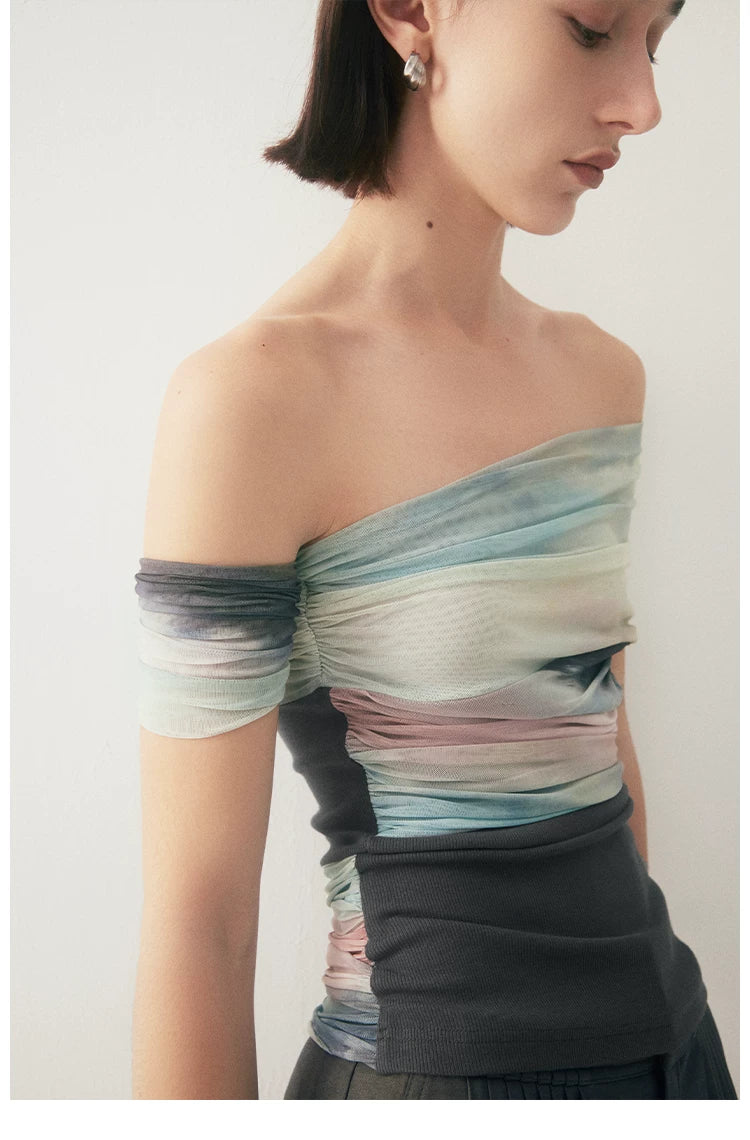 One-Shoulder Art Star Mesh Top