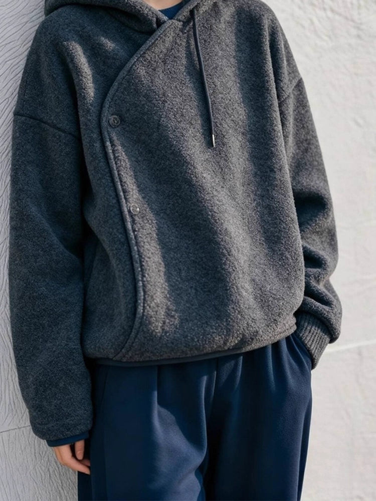 Asymmetric Soft Fleece Hoodie in Grey