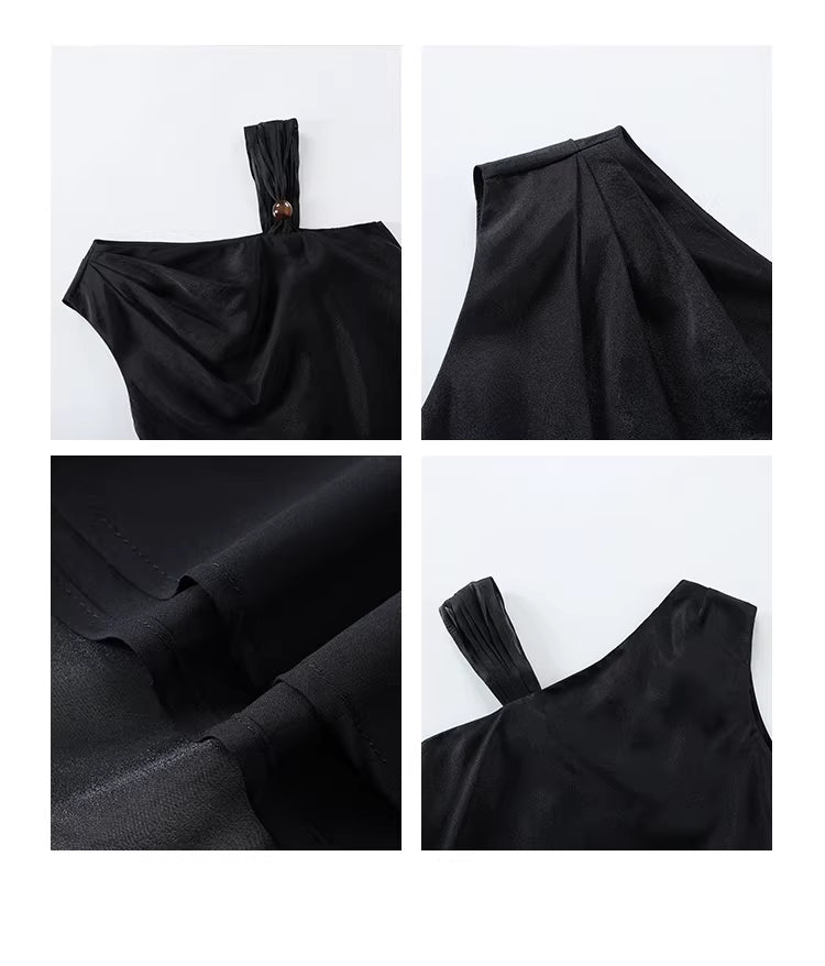 Beaded One Shoulder Top in Black Ink or White