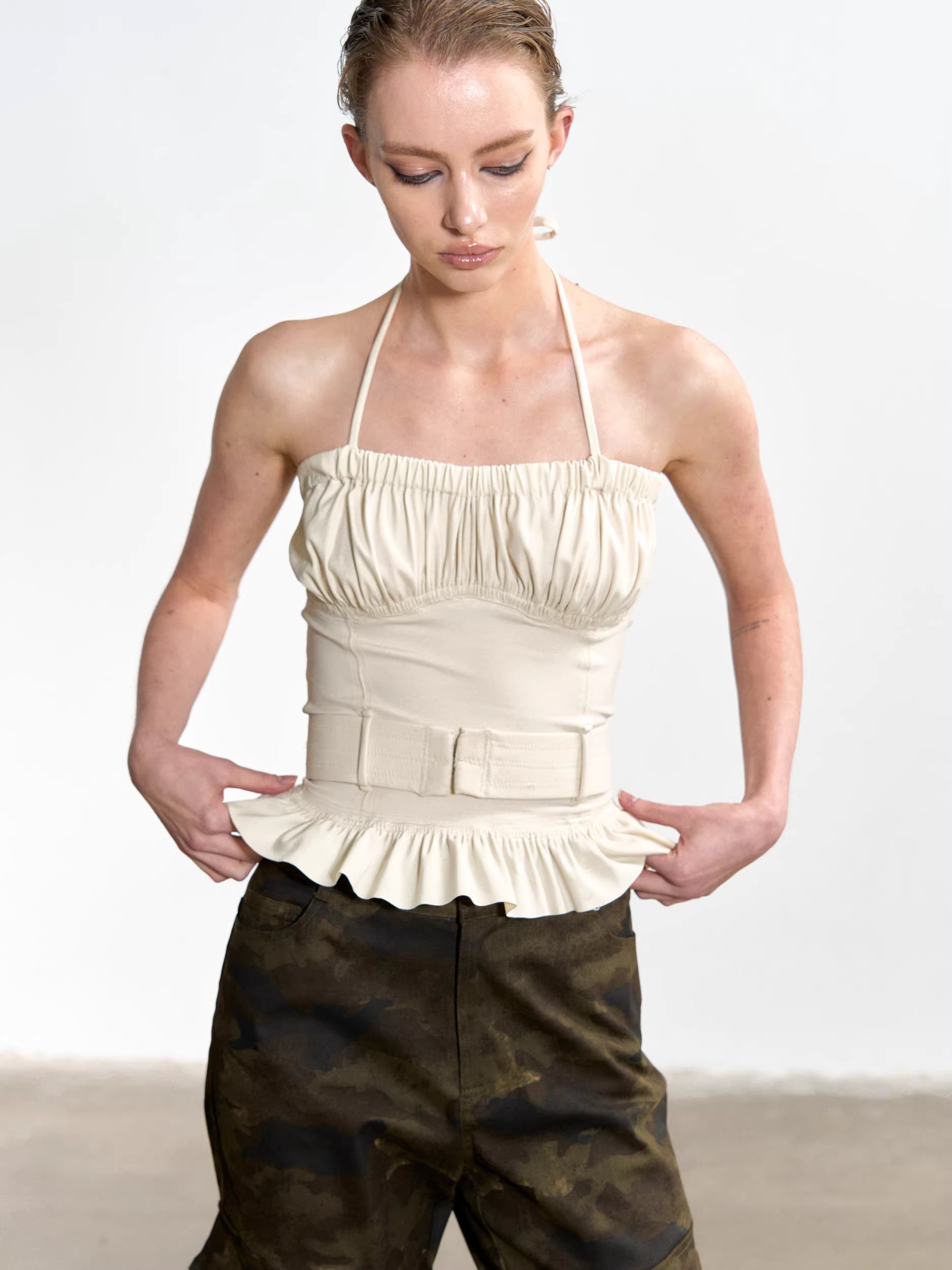 Gathered Corset Halter-Neck Top