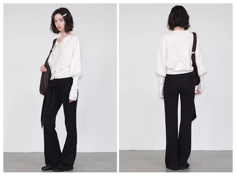 Lantern Sleeve Cardigan in Black Ink or White