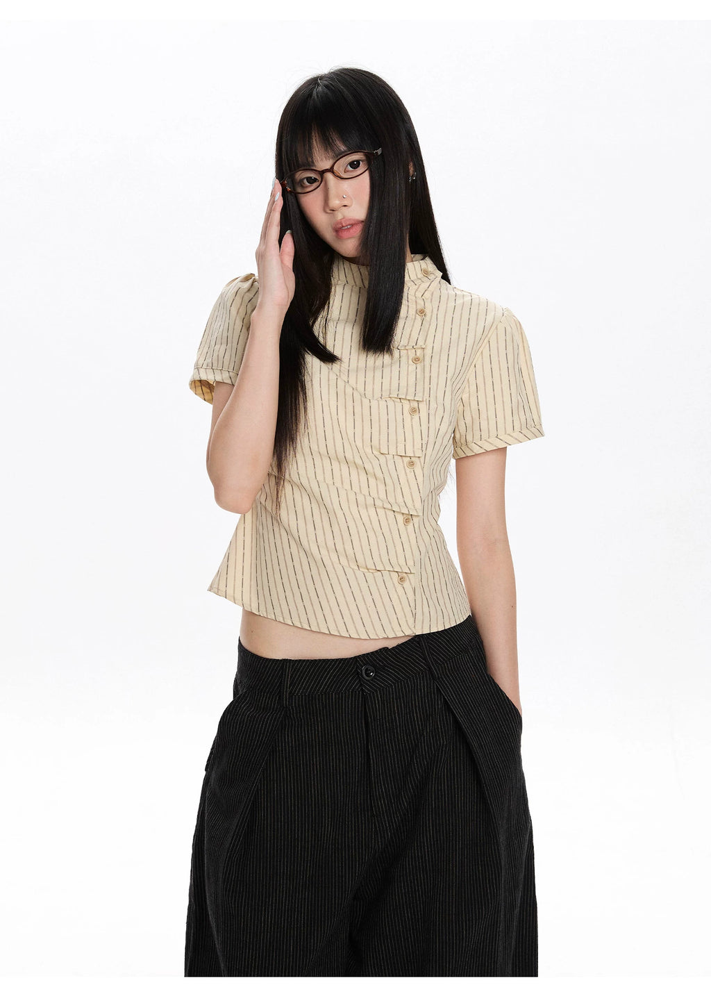 Pinstripe Tie-Back Shirt