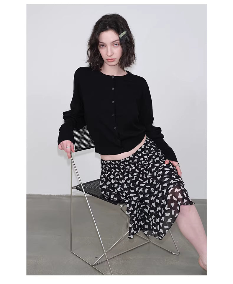 Lantern Sleeve Cardigan in Black Ink or White