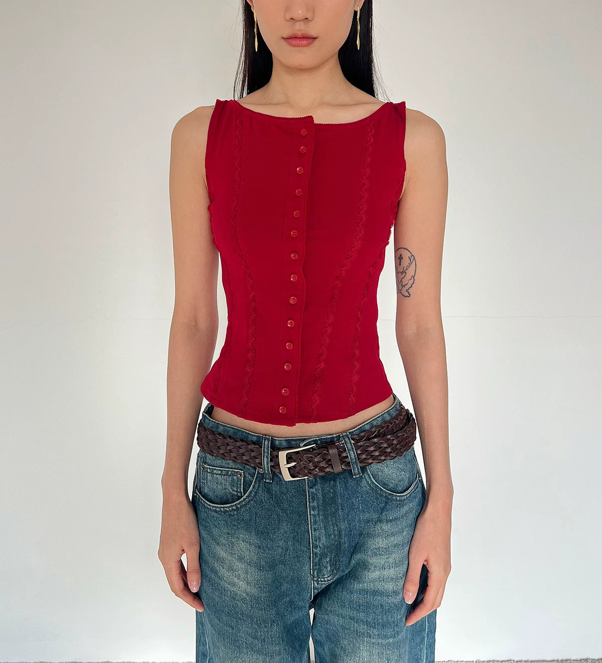 Contour Button Cotton Tank