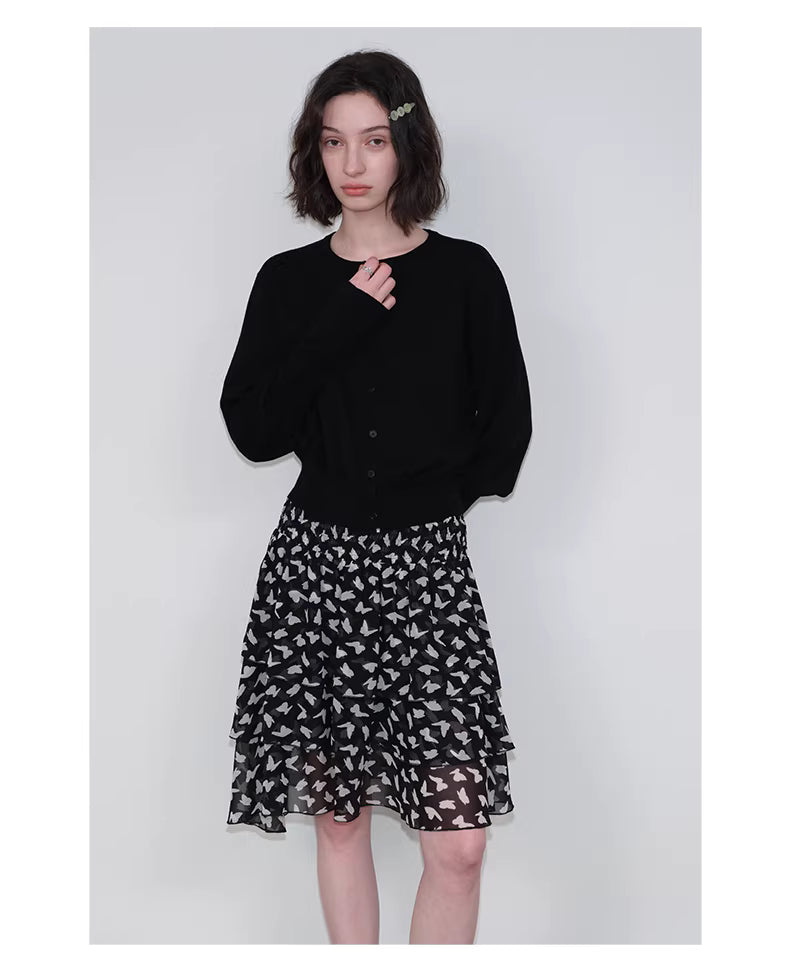 Lantern Sleeve Cardigan in Black Ink or White