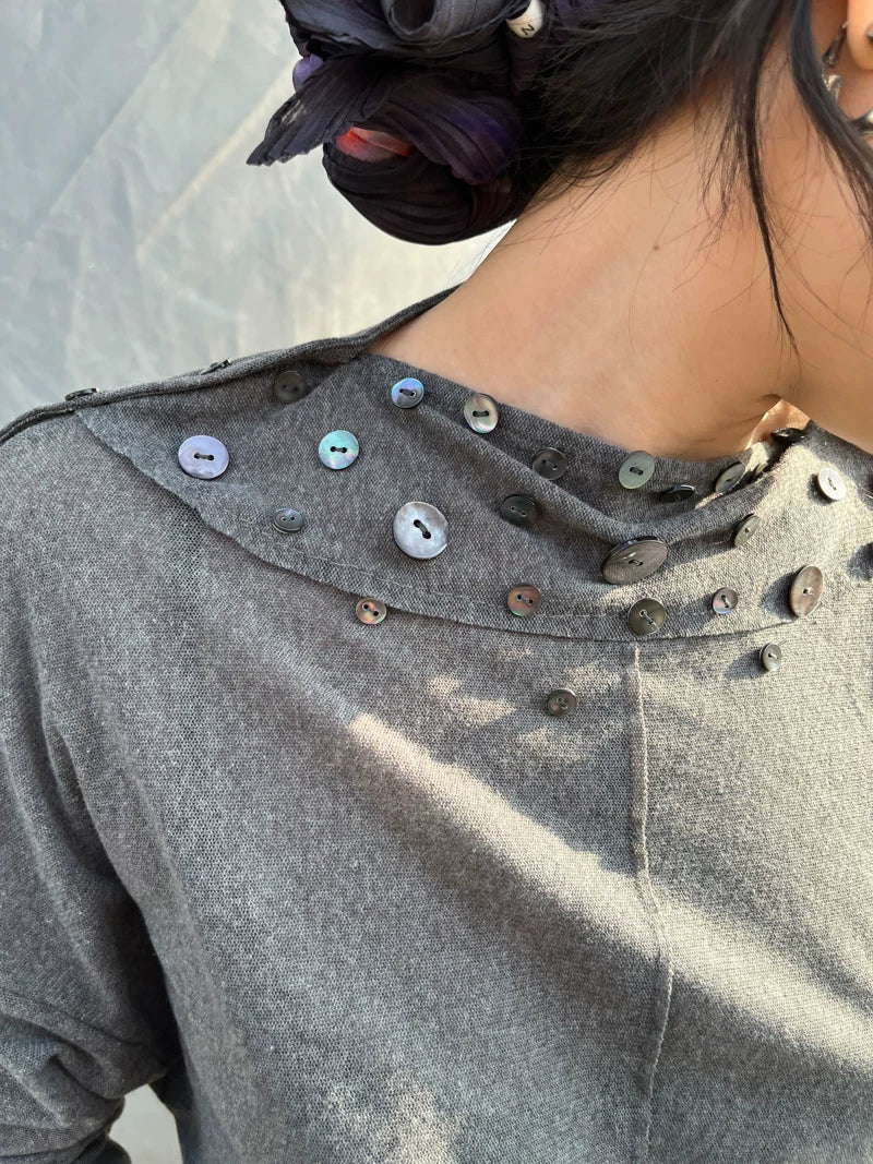Shell Collar Button Sleeve Jersey Top