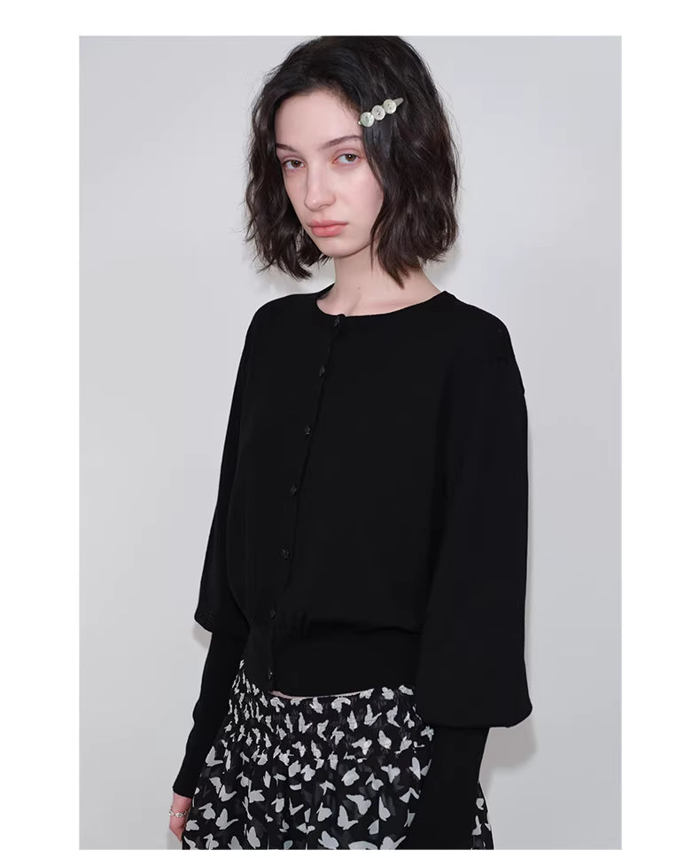 Lantern Sleeve Cardigan in Black Ink or White