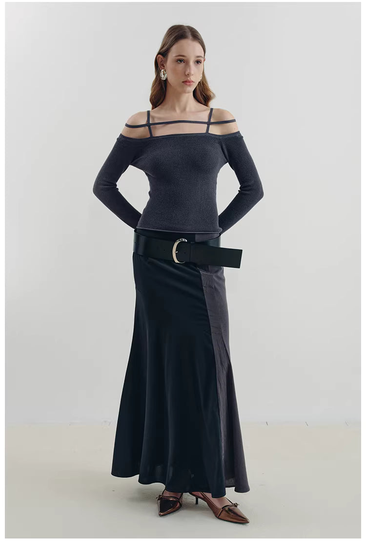 Geometric Strap Knit Long Sleeve Top