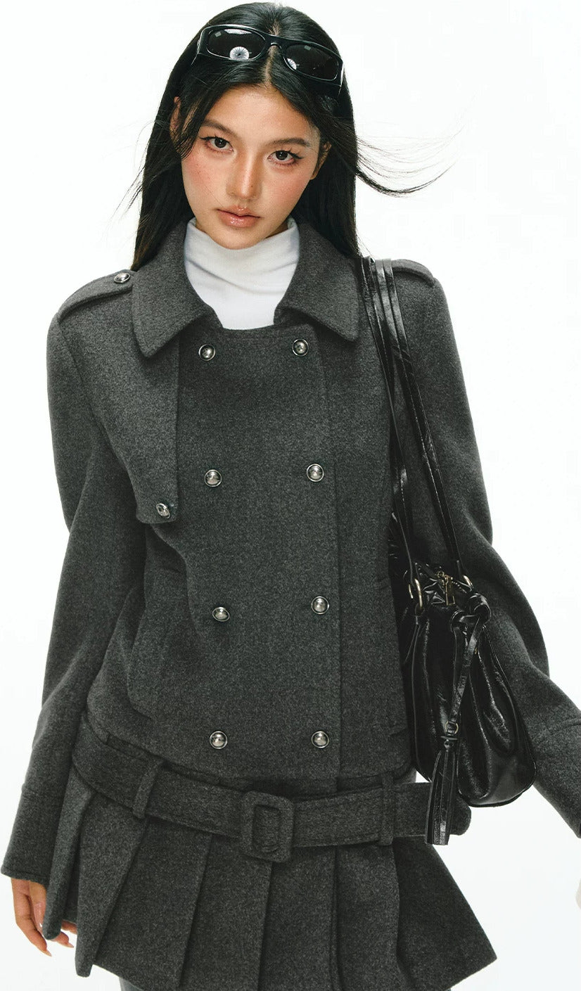 Miranda Double-Breasted Pleat Coat Dress