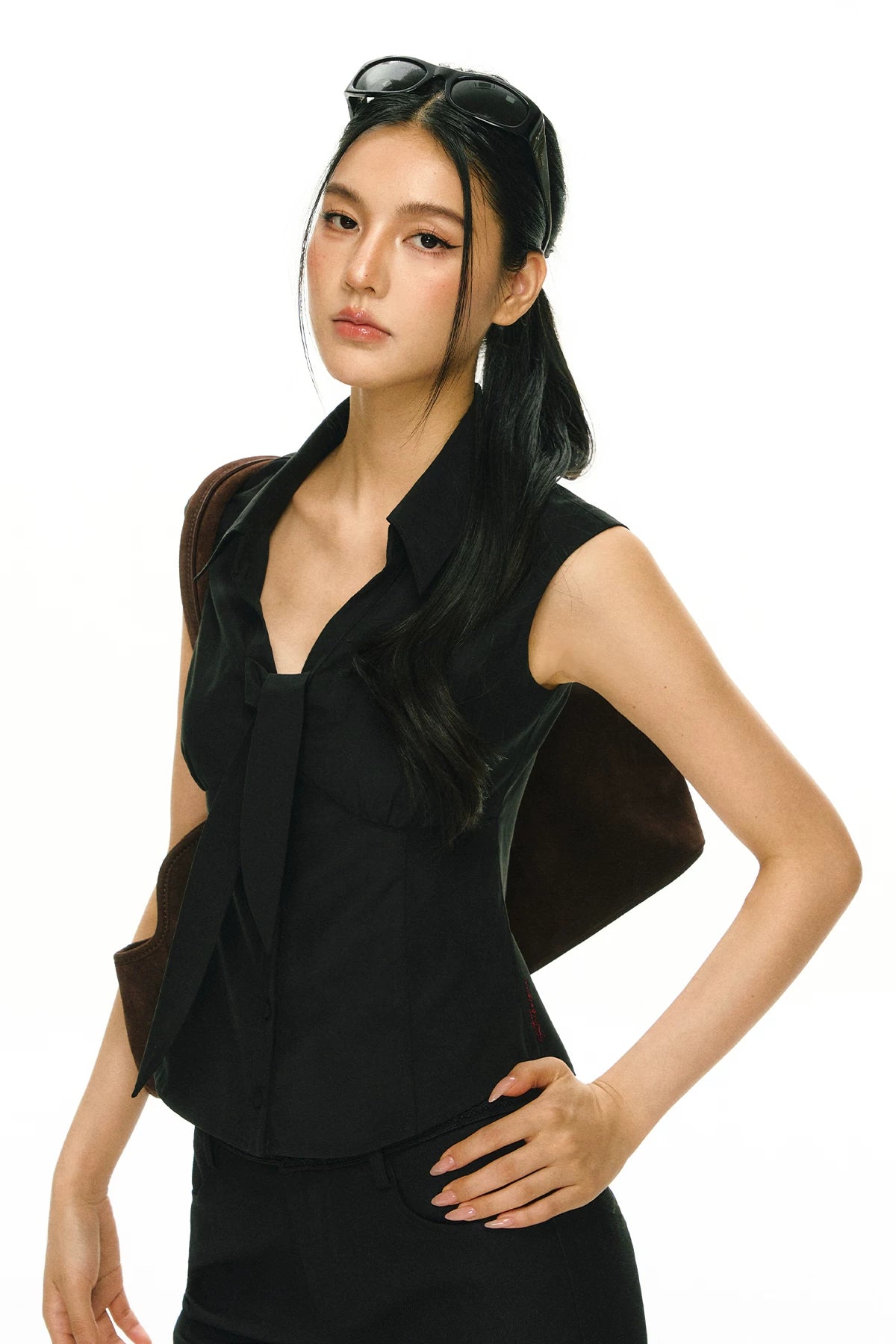 Tailored Sleeveless Tie Blouse