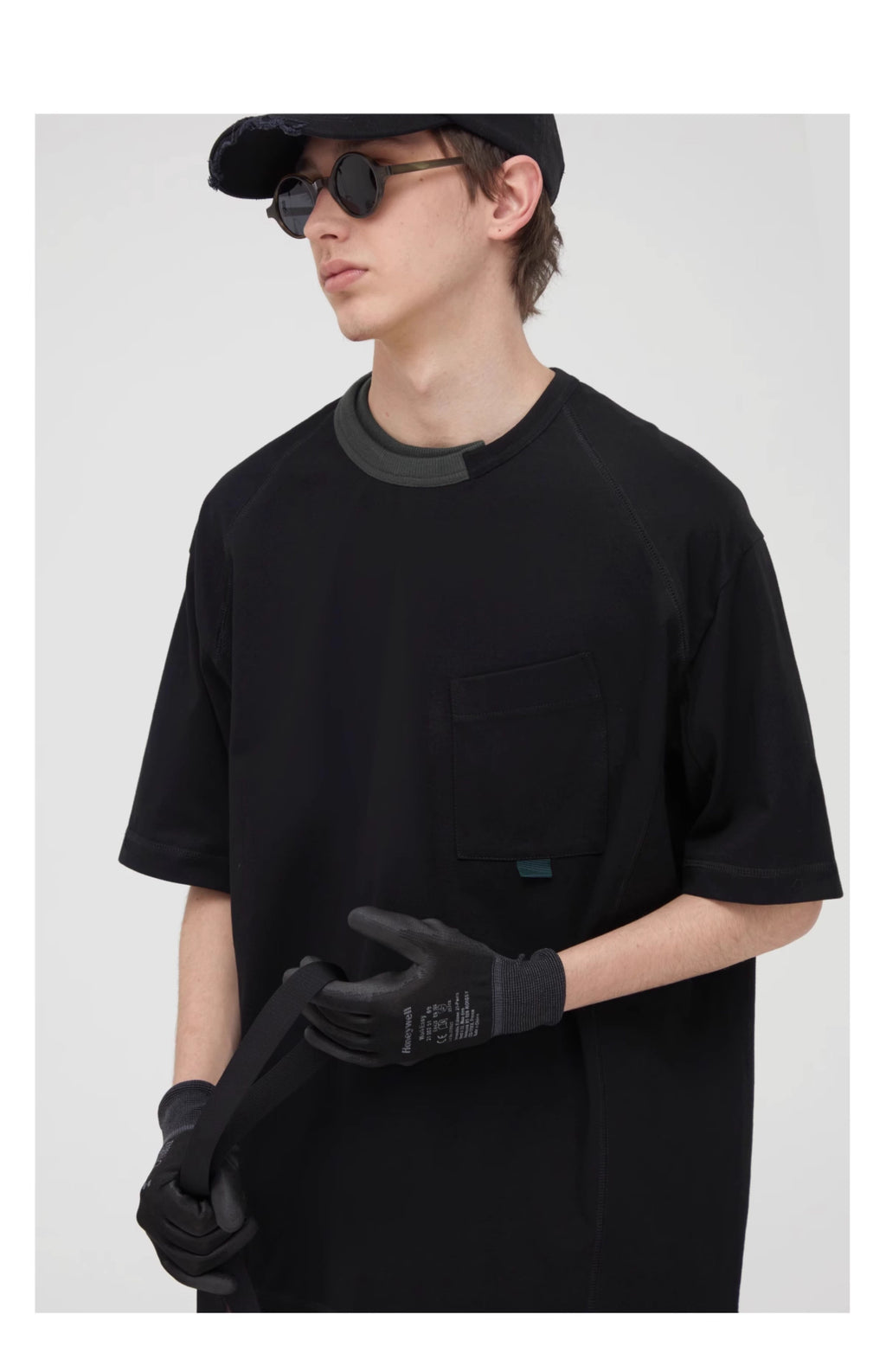 Panelled Pocket T-Shirt in Grey or Black