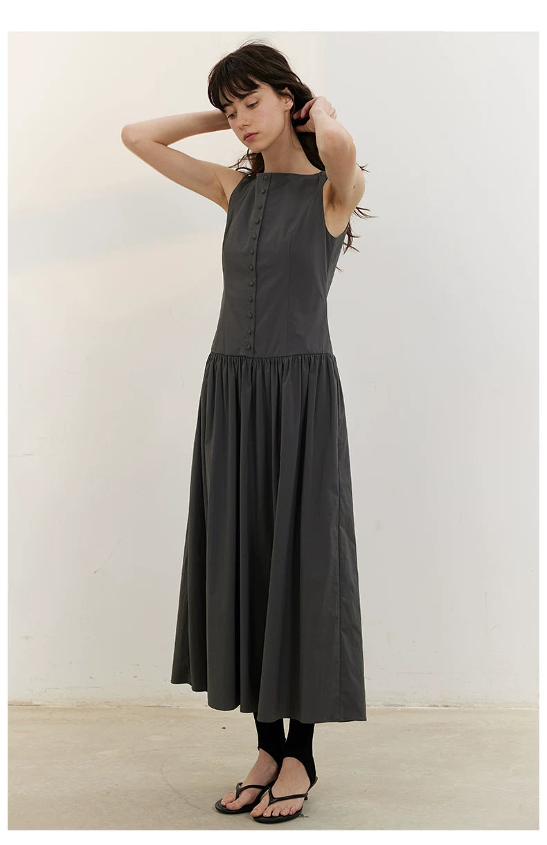 Buttonfront Gathered Maxi Dress