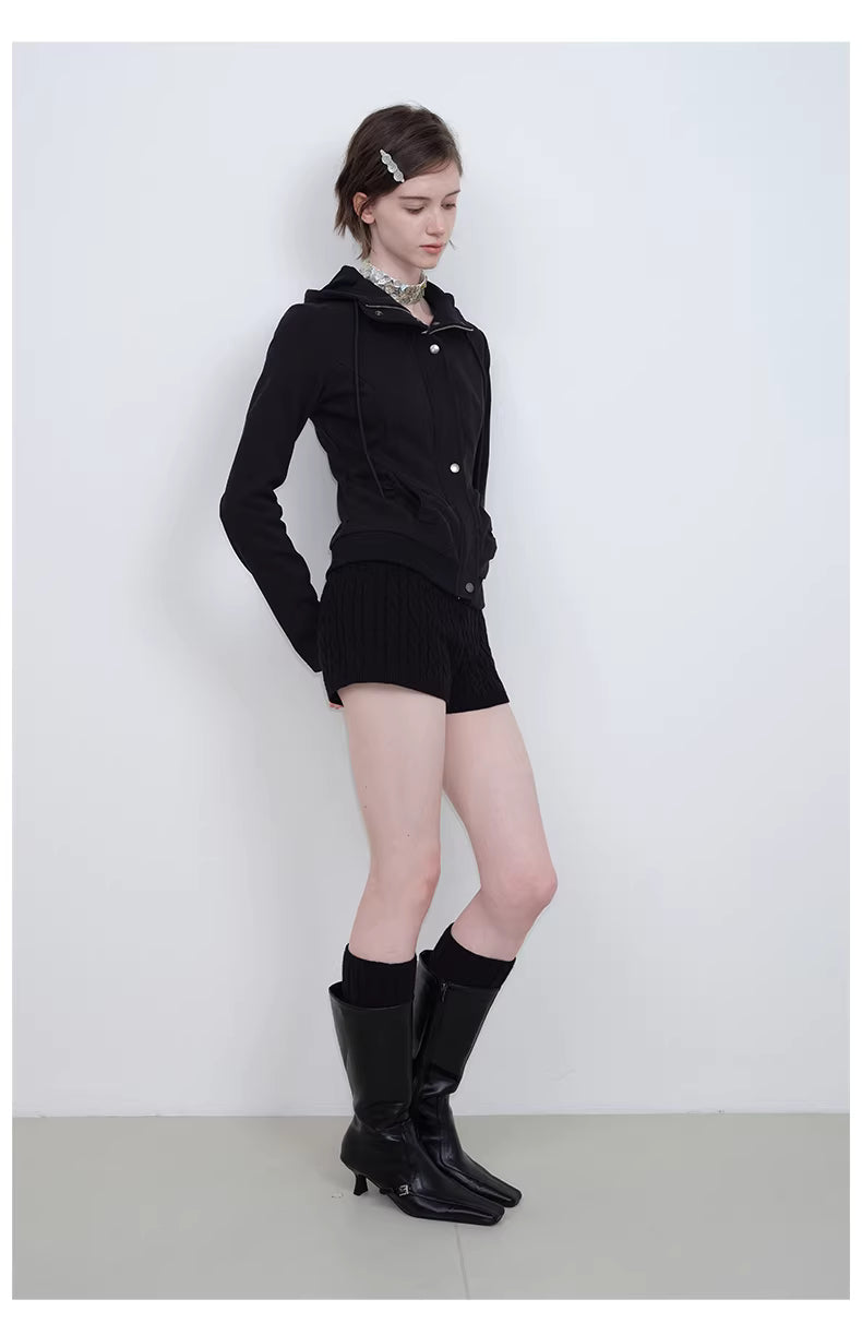 Apex Sculpt Hooded Jacket in Black Ink or Coffee