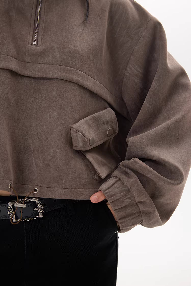 Drawstring Hem Cargo Jacket in Taupe