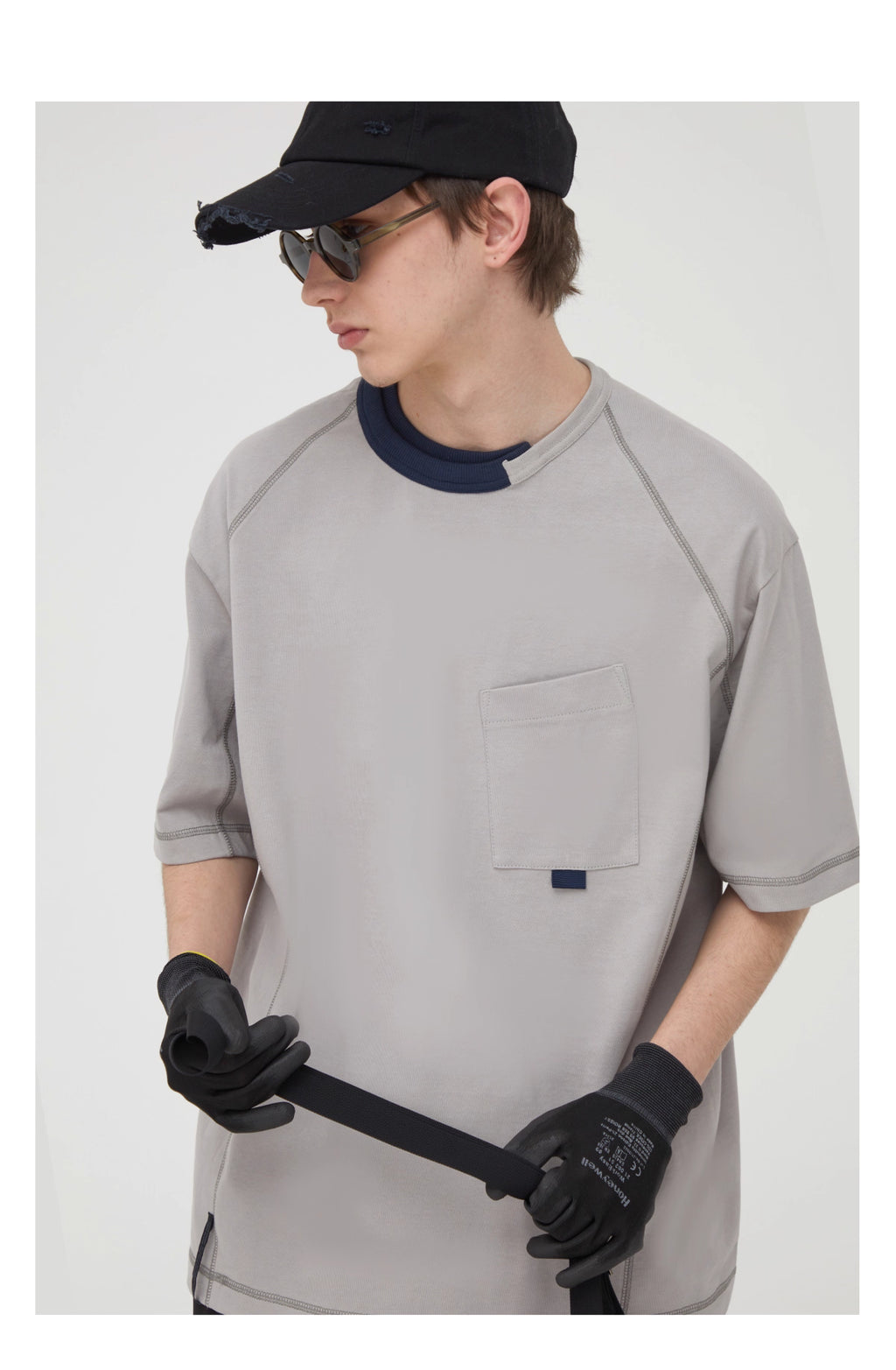 Panelled Pocket T-Shirt in Grey or Black