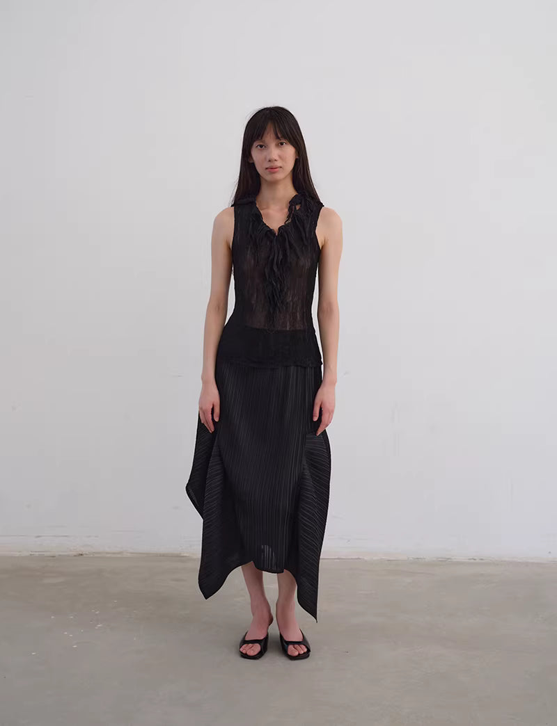 Shadow Pleat Midi Skirt