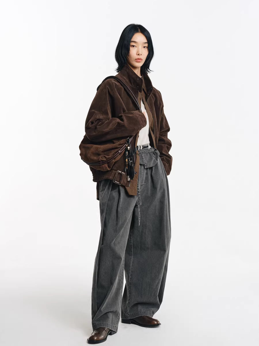 Deconstructed Wide-Leg Charcoal Trousers