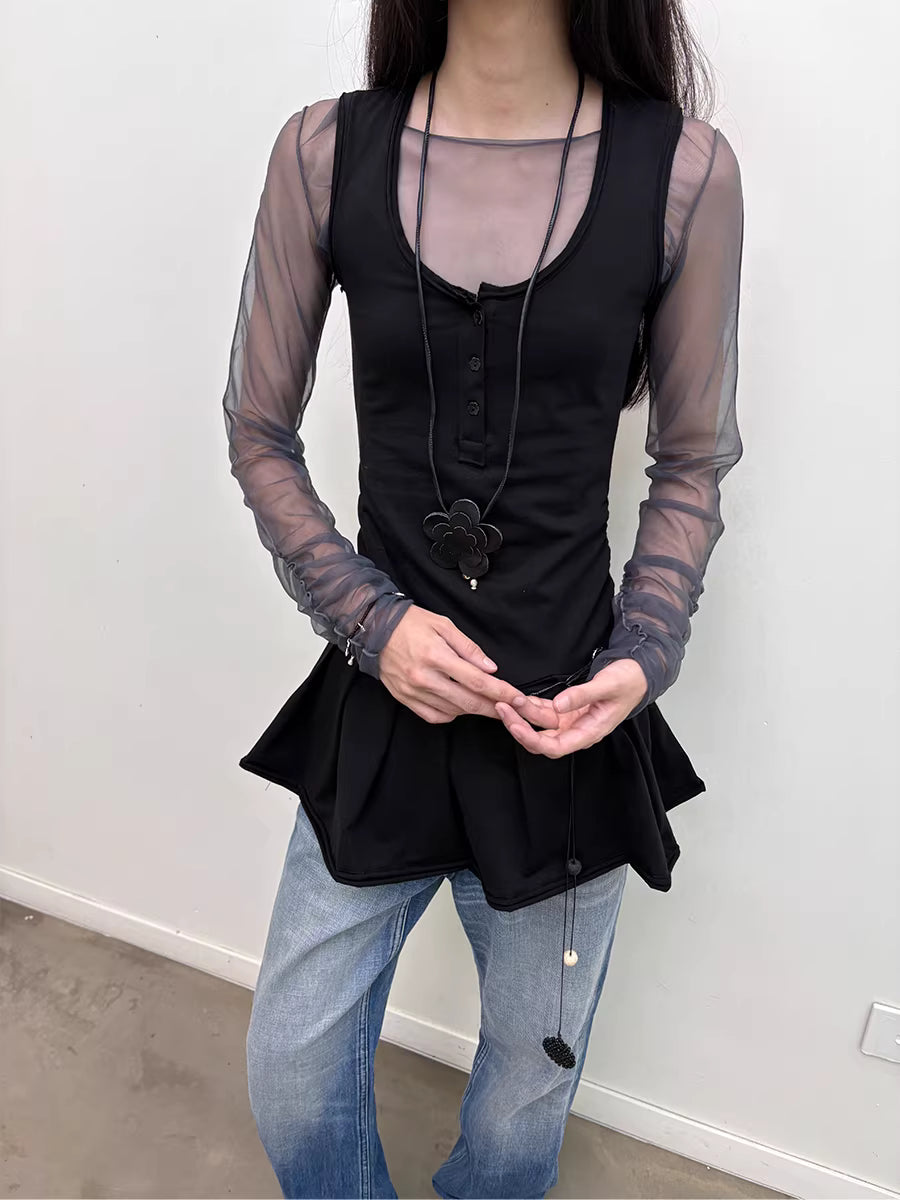 Henley Collar Camisole Mini Skirt Vest