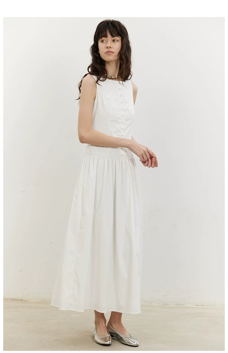 Buttonfront Gathered Maxi Dress