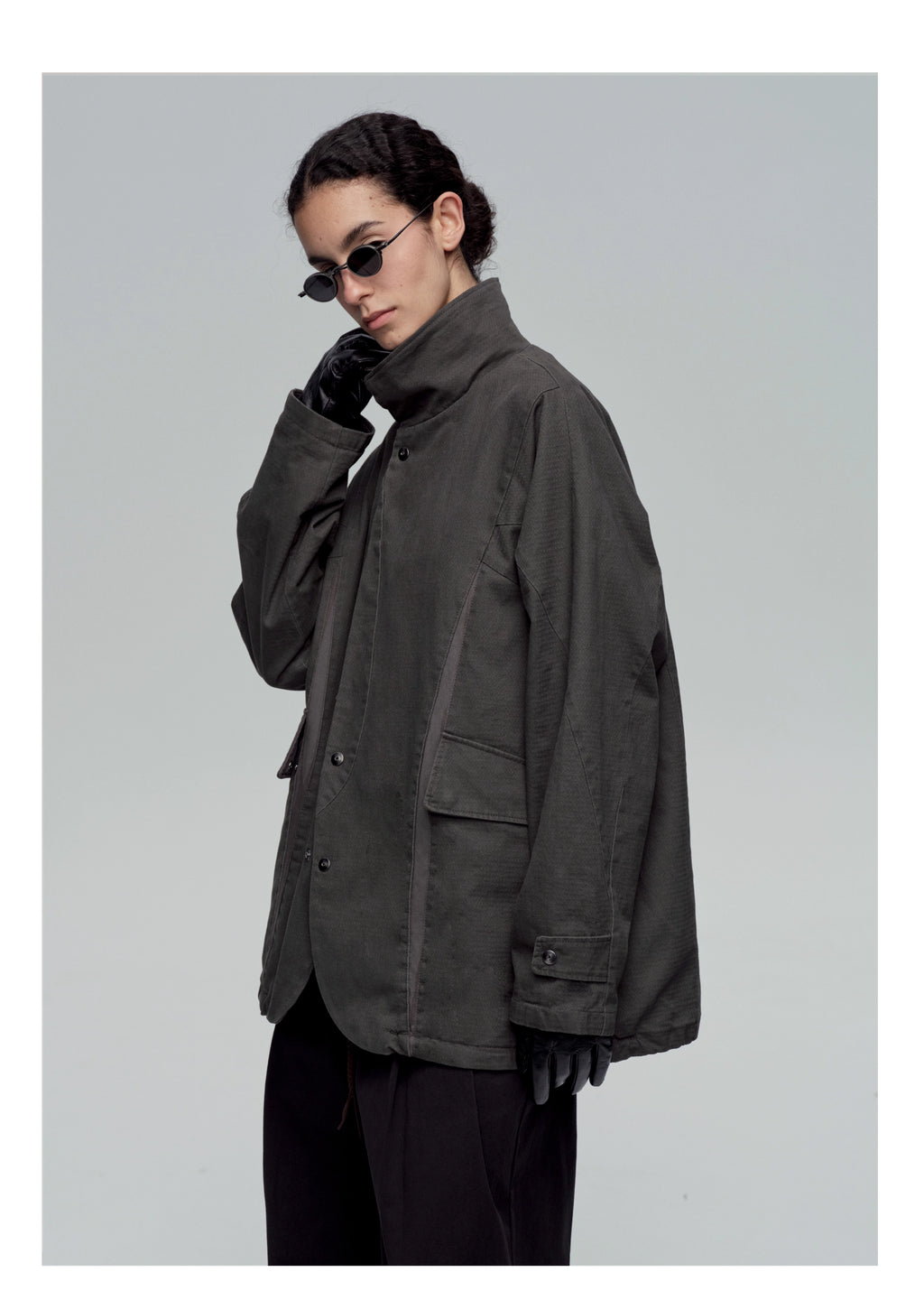 Stand Collar Washed Panel Cleanfit Casual Jacket