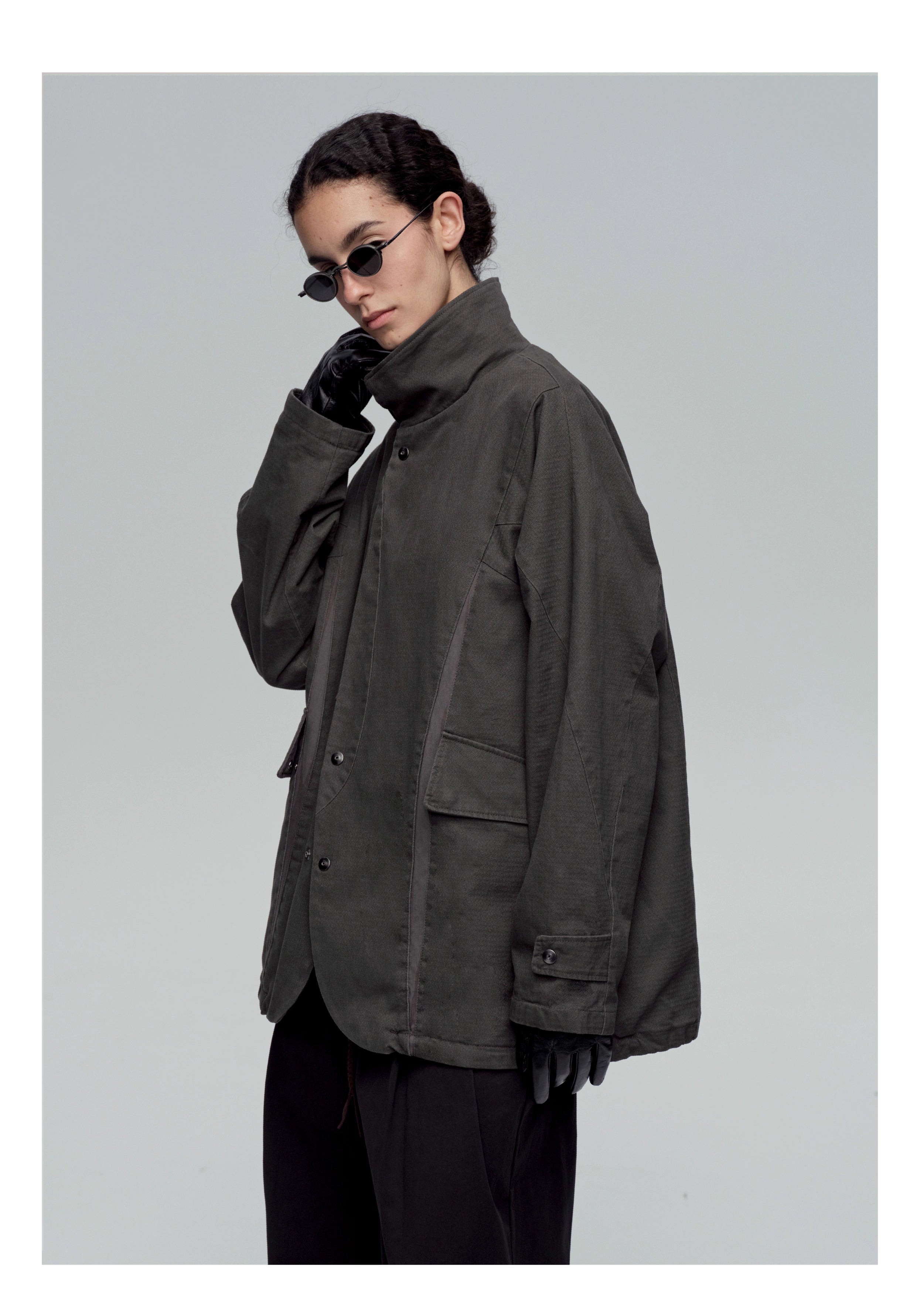 Stand Collar Washed Panel Cleanfit Casual Jacket