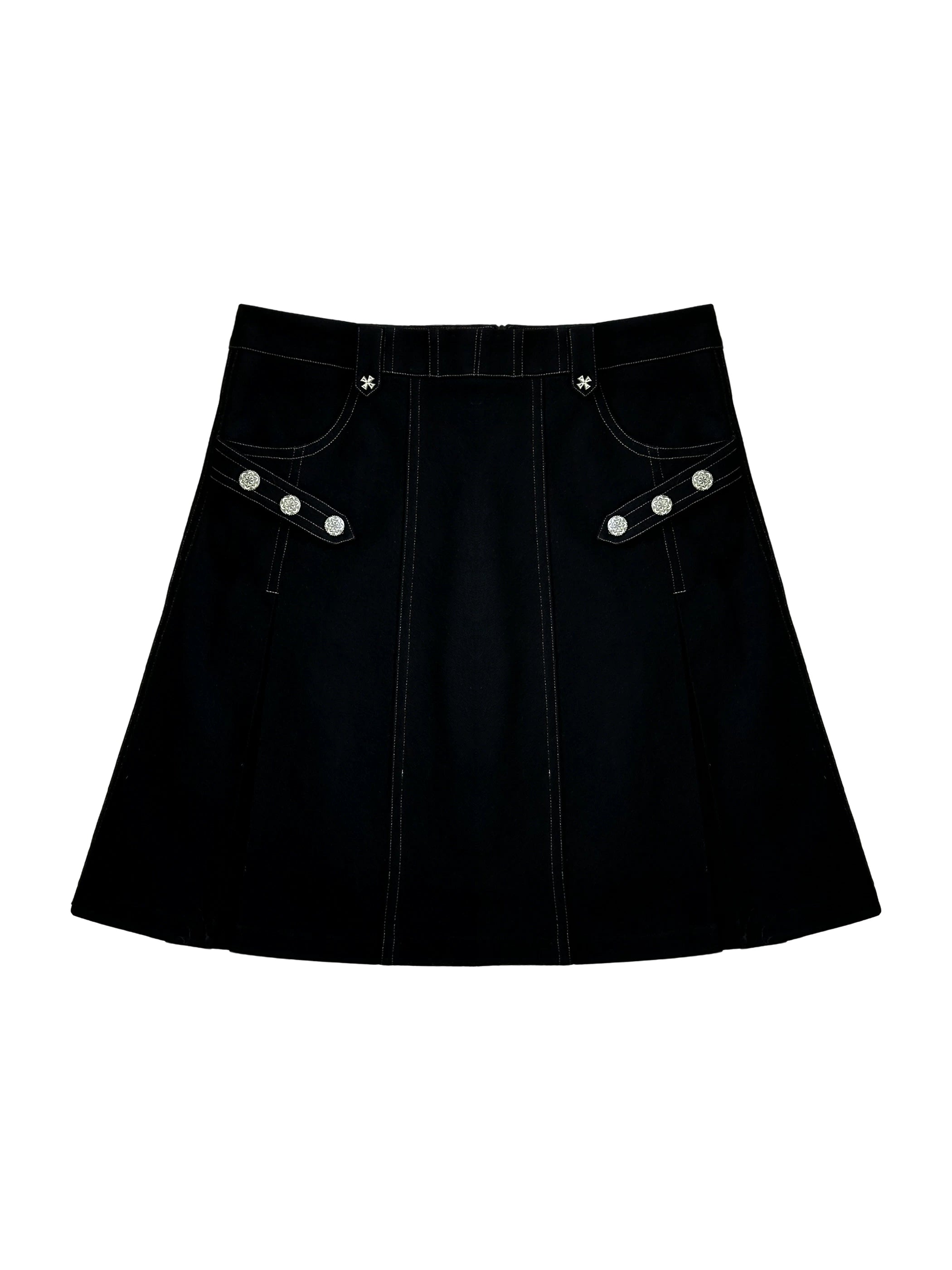 Silver Hardware Pleated Midi-Skirt
