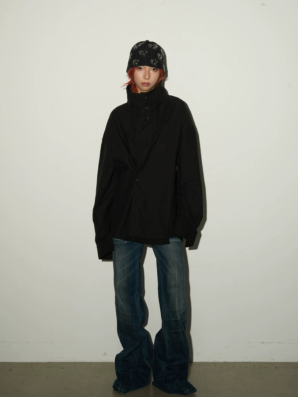 Stand Collar Oversized Shirt