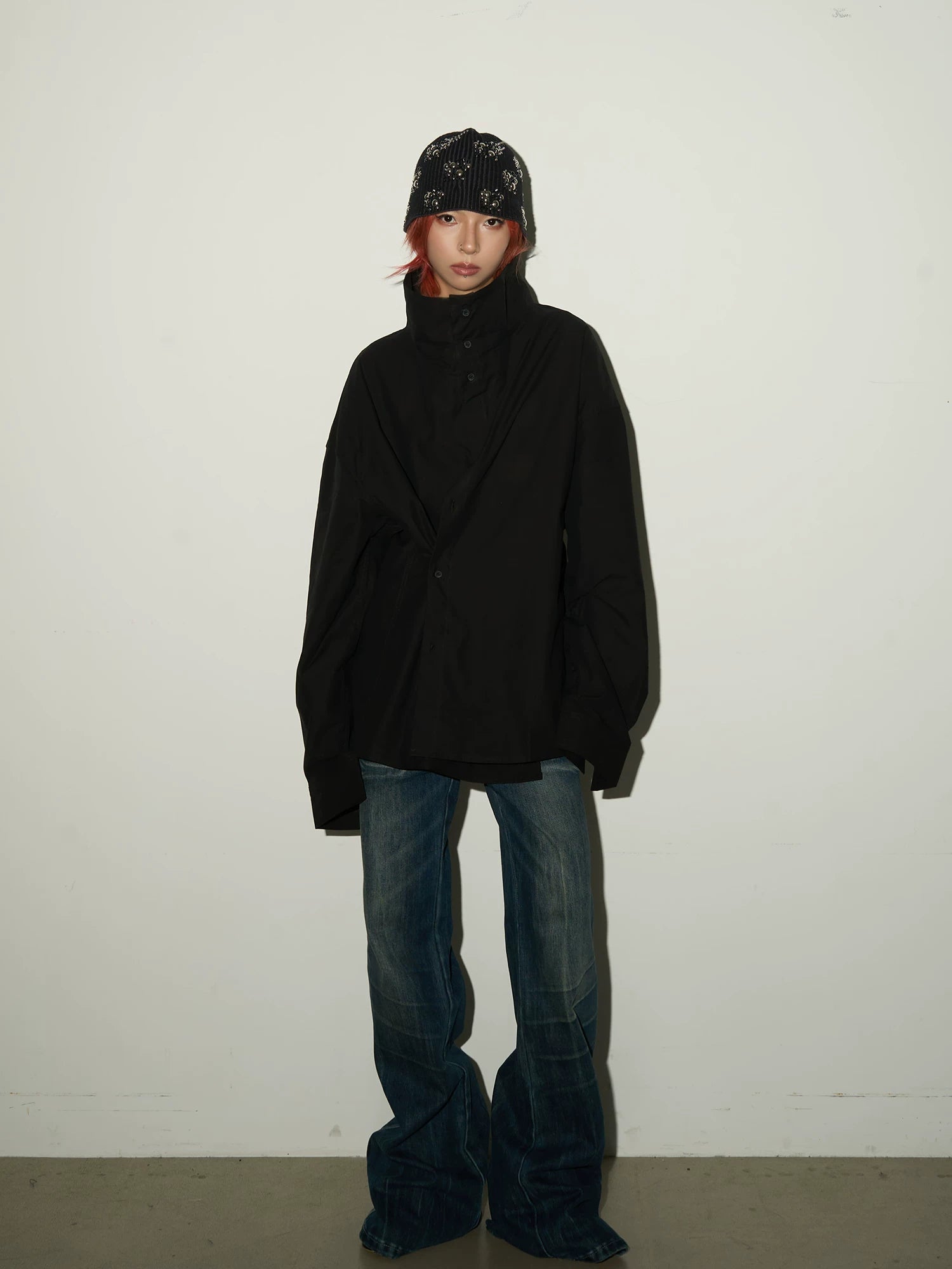 Stand Collar Oversized Shirt