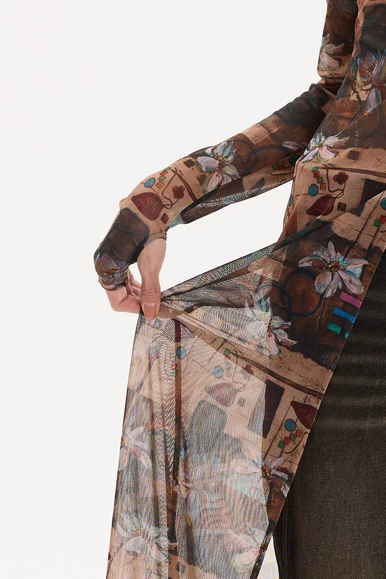 Floral Mesh Maxi Cardigan