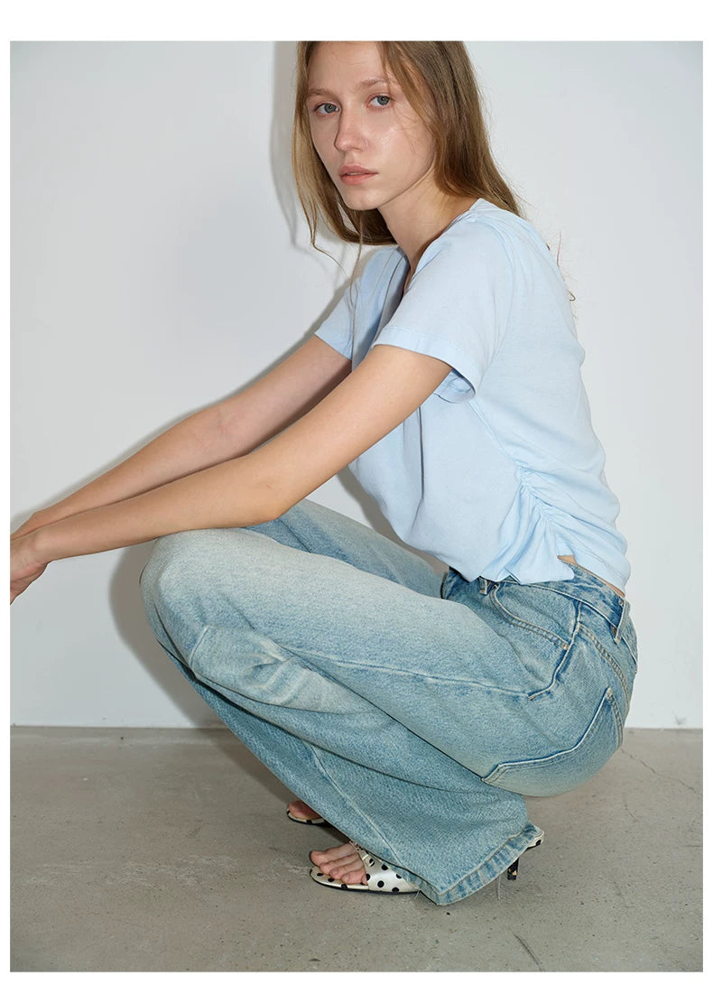 Ruched Cowl Neck Cotton Top