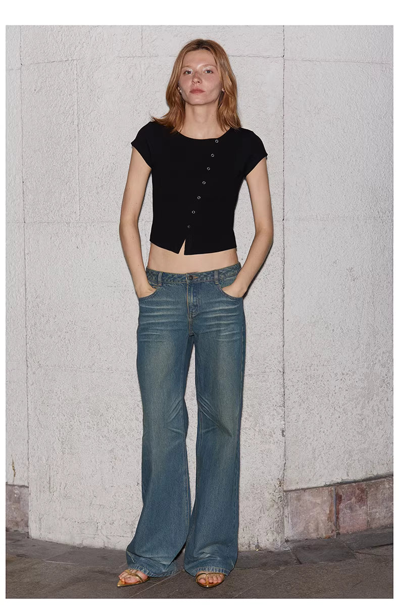 Asymmetric Snap-Front Baby Tee