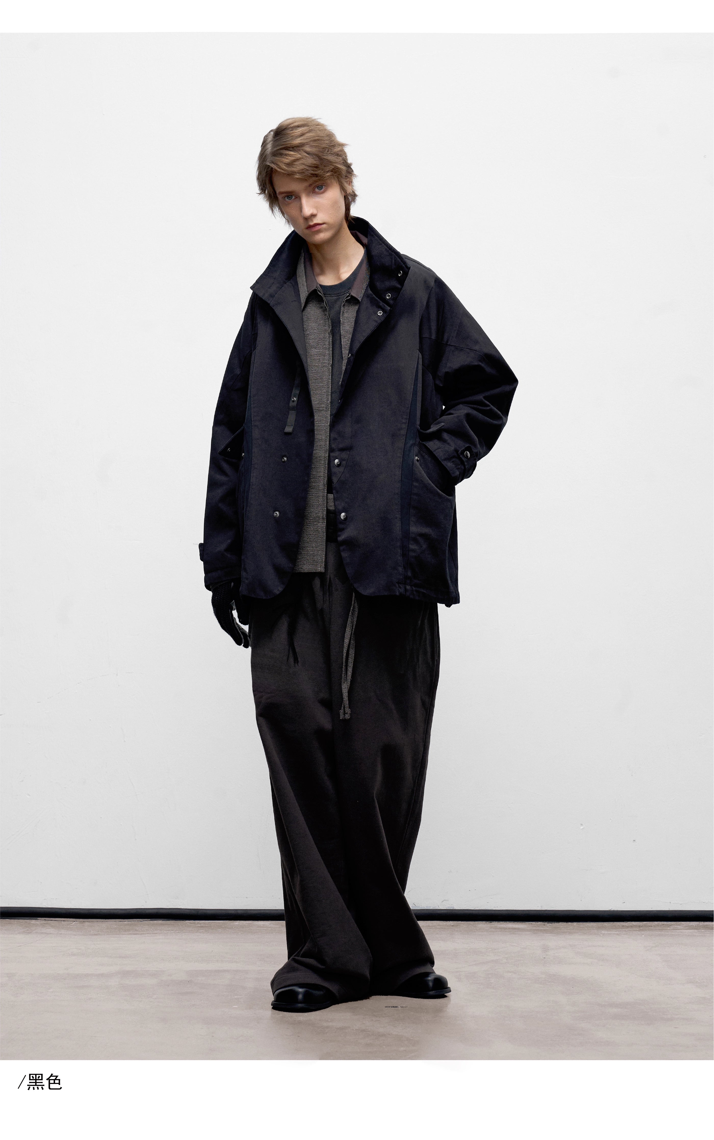 Stand Collar Washed Panel Cleanfit Casual Jacket