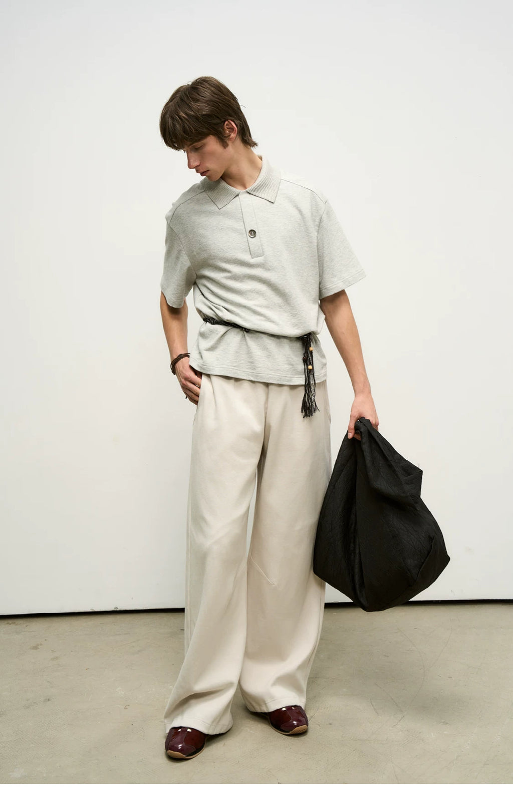 Layered Piqué Wide-Leg Trousers