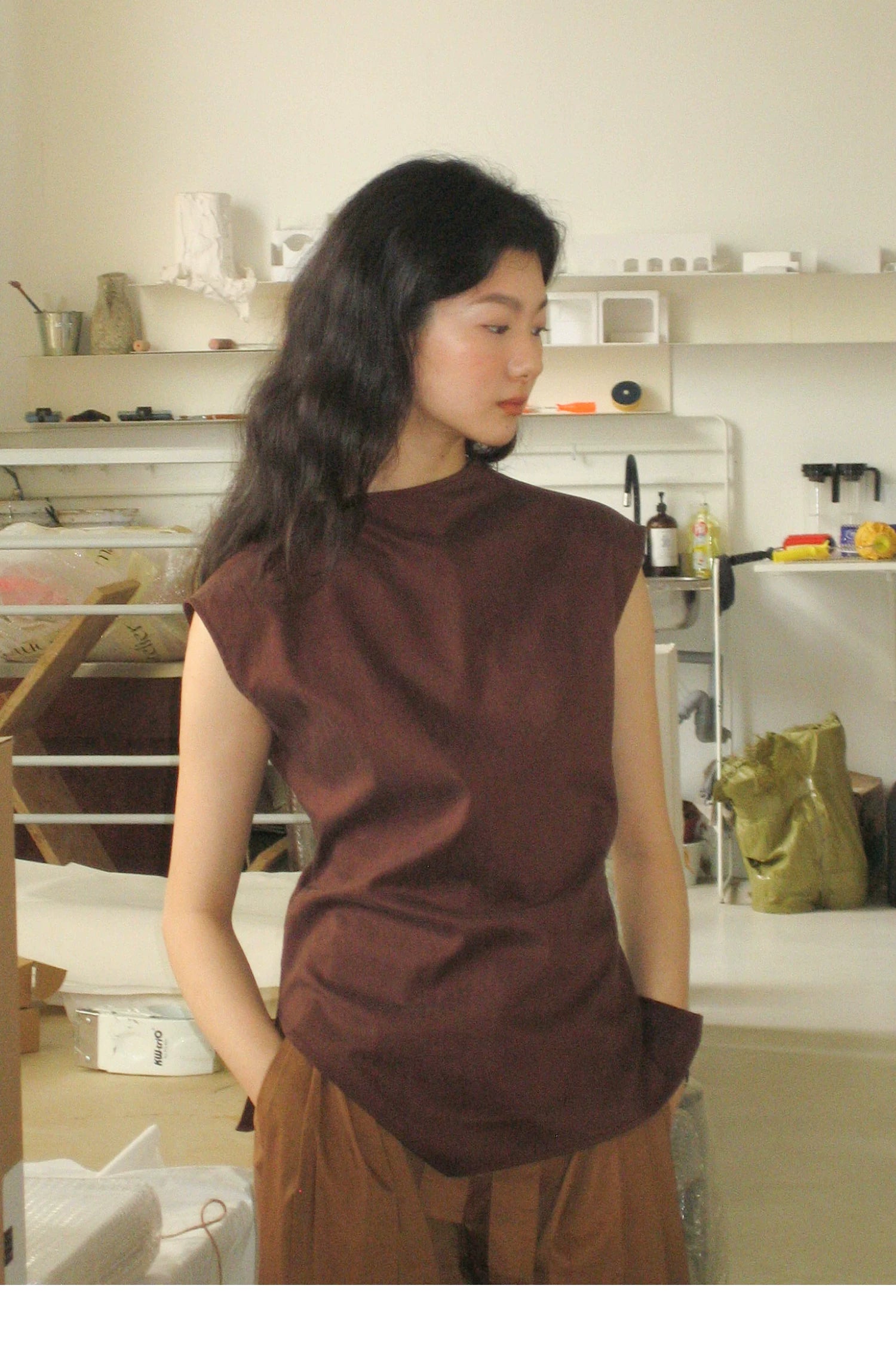 Lyocell Linen Sleeveless Top in Terracotta or Navy