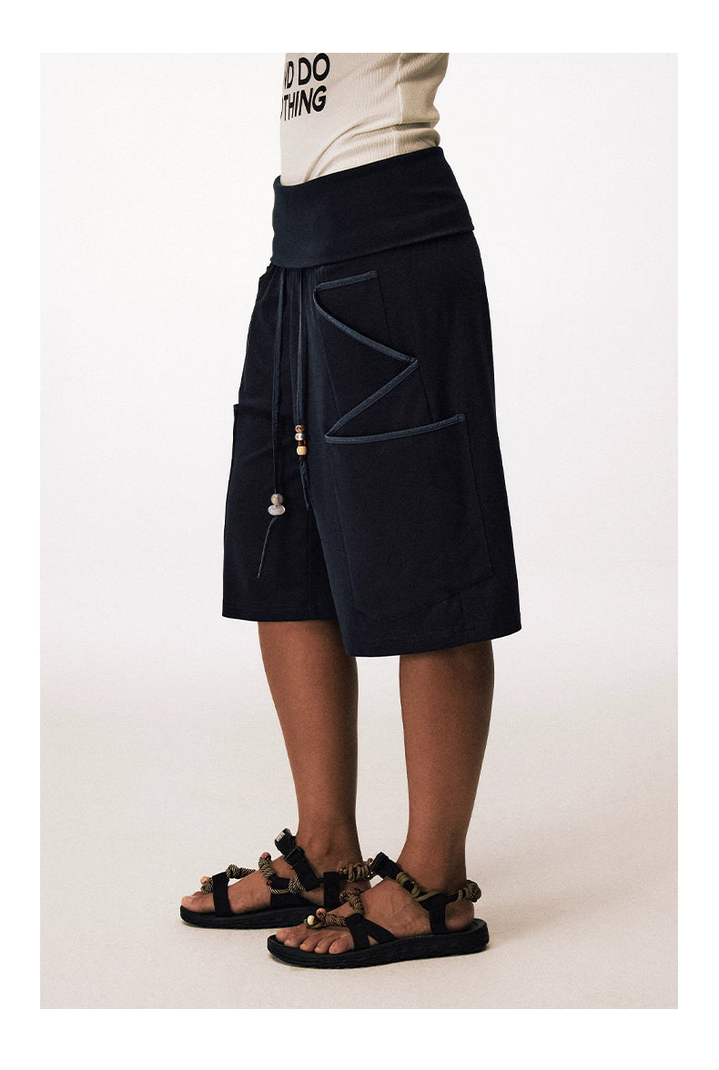 Utilitarian Shorts in Navy with Beaded Belt