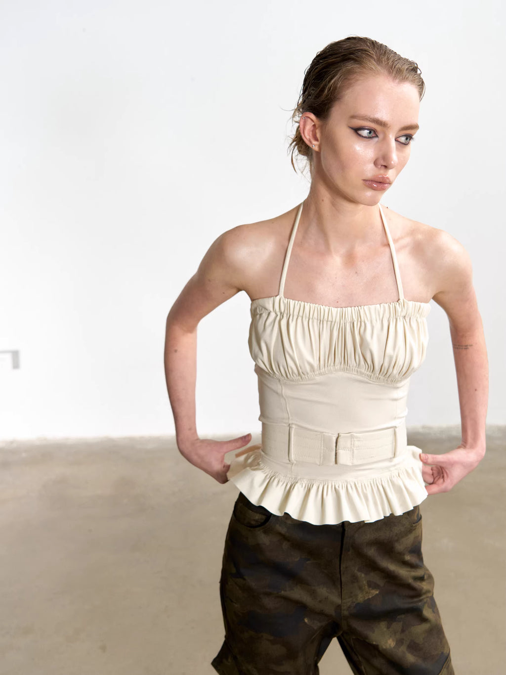 Gathered Corset Halter-Neck Top