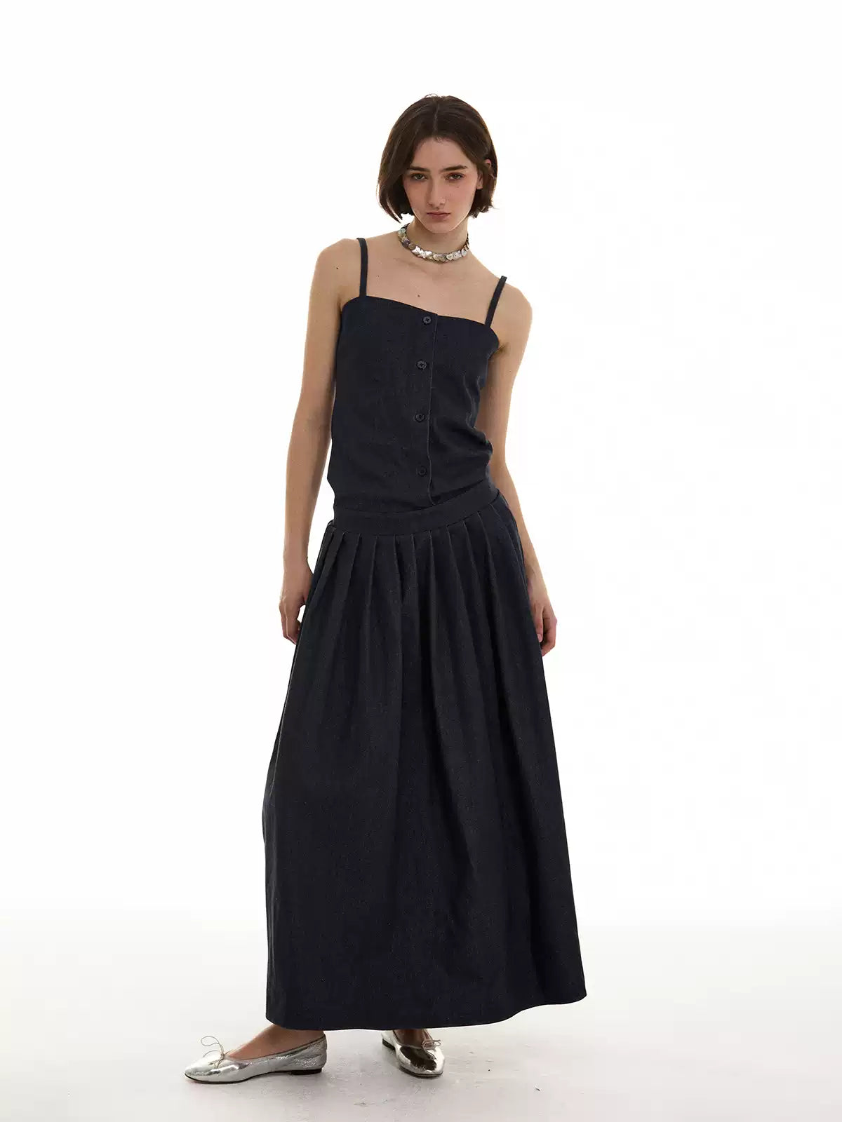 Cotton Pleated Maxi Dress
