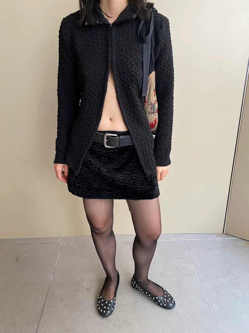 Textured Cut-Out Zip Jacket